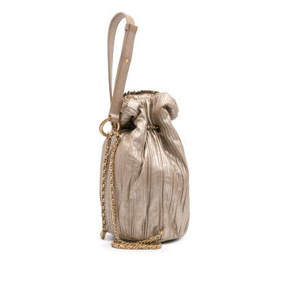 Chanel Small Metallic Calfskin Coco Pleats Drawstring Backpack