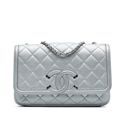Chanel Small Quilted Metallic Caviar CC Filigree Flap