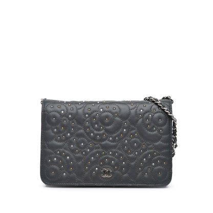 Chanel Studded Lambskin Camellia Wallet On Chain