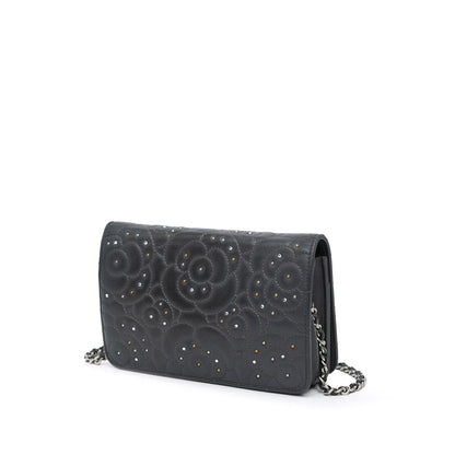 Chanel Studded Lambskin Camellia Wallet On Chain