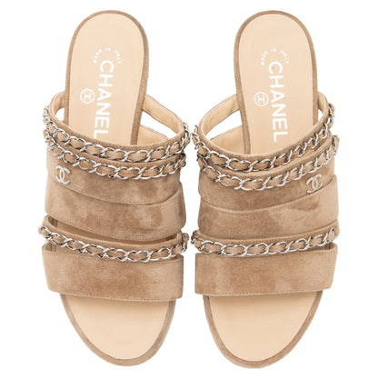 Chanel Suede CC Chain Slide Sandals - Size 7C / 37C (SHF-m1FWC5)