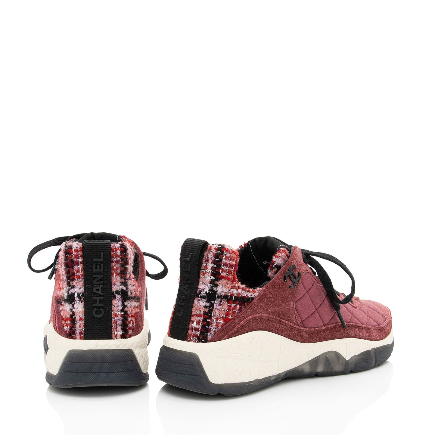 Chanel Suede Tweed CC Sneakers - Size 7.5 / 37.5