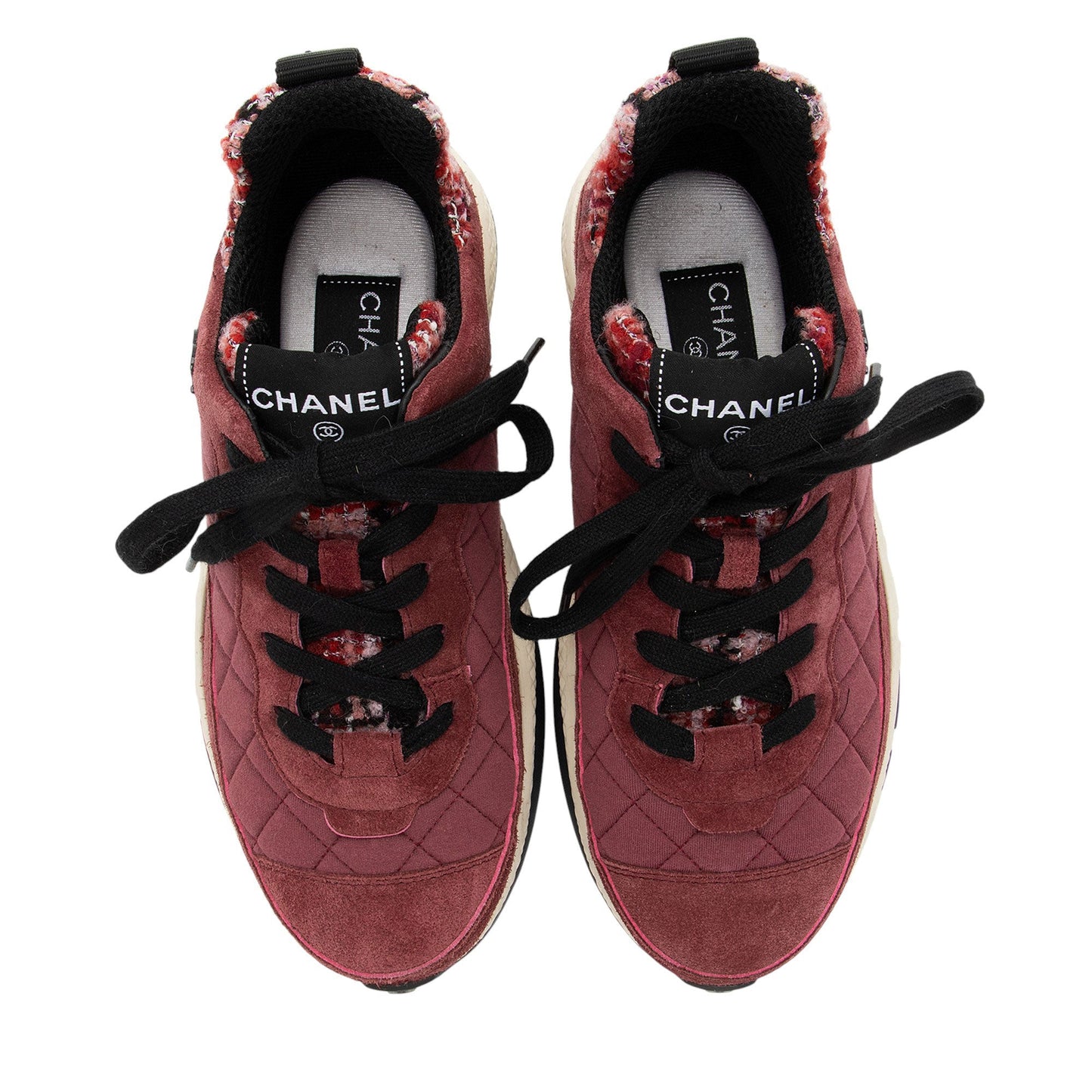 Chanel Suede Tweed CC Sneakers - Size 7.5 / 37.5
