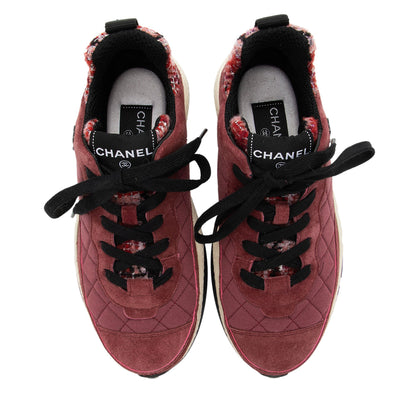 Chanel Suede Tweed CC Sneakers - Size 7.5 / 37.5