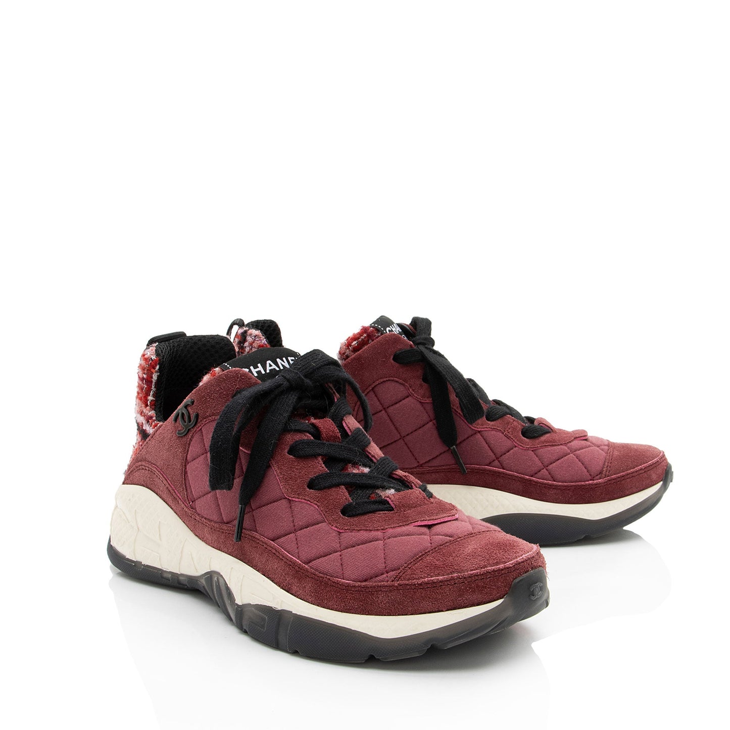 Chanel Suede Tweed CC Sneakers - Size 7.5 / 37.5