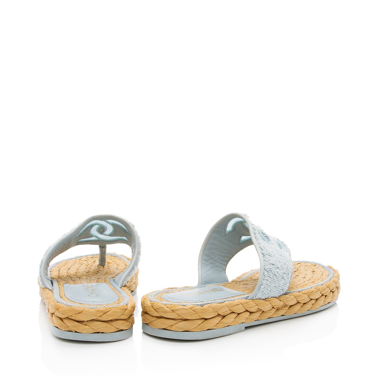 Chanel Terry Cloth Raffia CC Thong Sandals - Size 9 / 39
