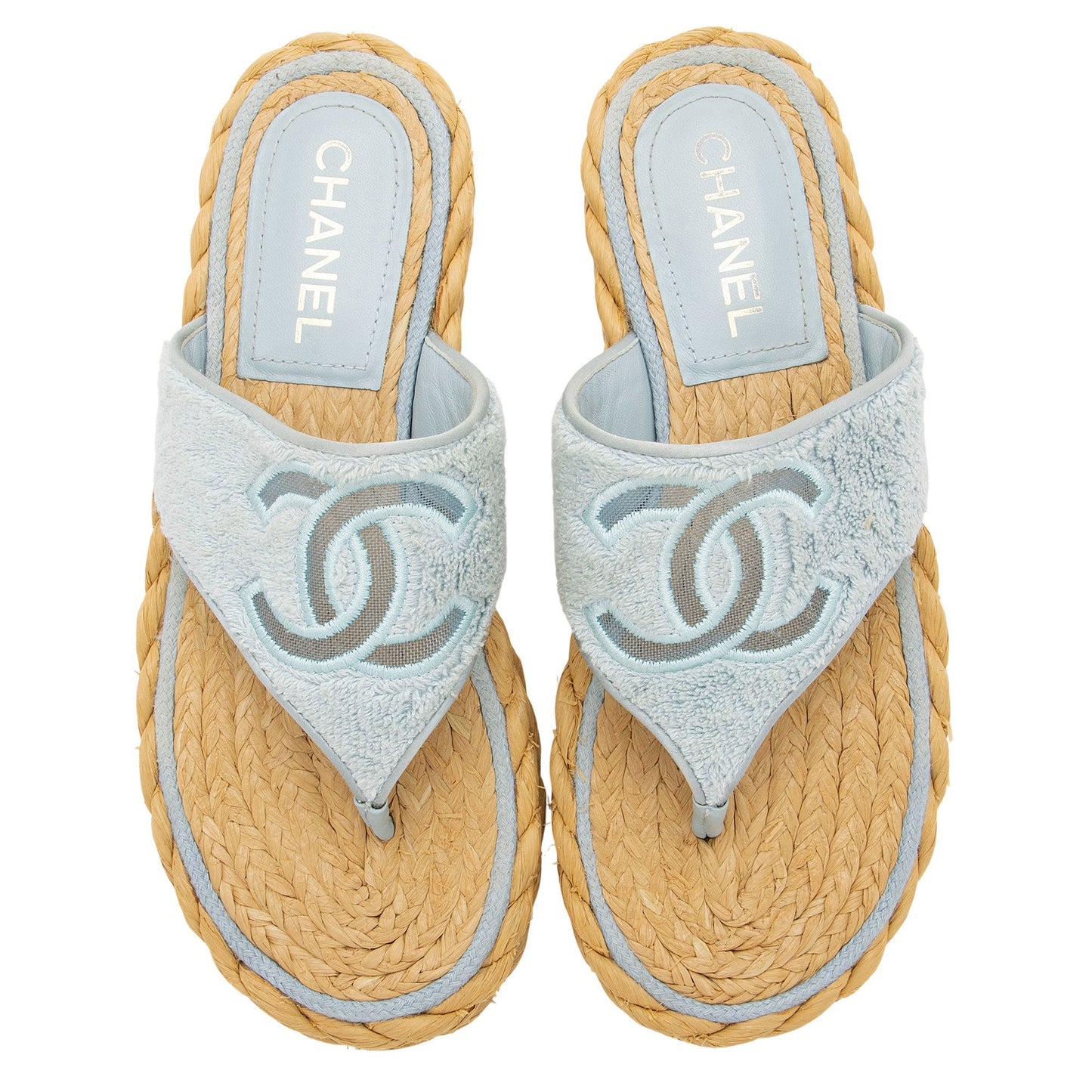 Chanel Terry Cloth Raffia CC Thong Sandals - Size 9 / 39