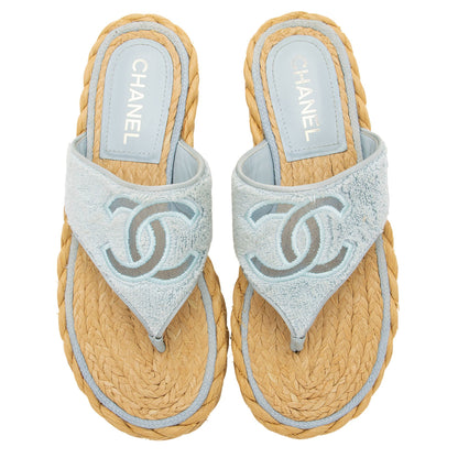 Chanel Terry Cloth Raffia CC Thong Sandals - Size 9 / 39