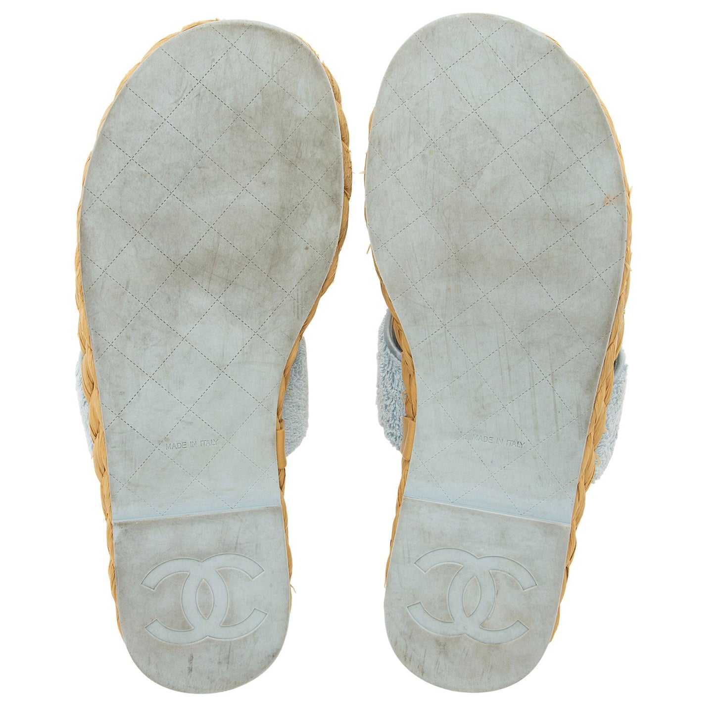 Chanel Terry Cloth Raffia CC Thong Sandals - Size 9 / 39