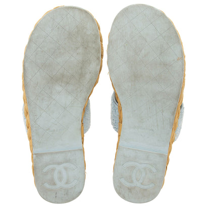 Chanel Terry Cloth Raffia CC Thong Sandals - Size 9 / 39