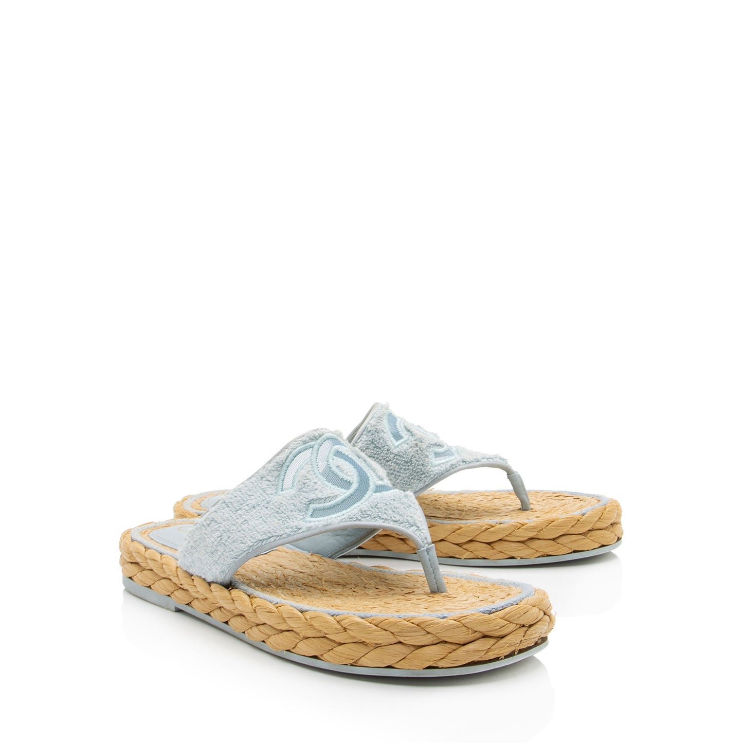 Chanel Terry Cloth Raffia CC Thong Sandals - Size 9 / 39
