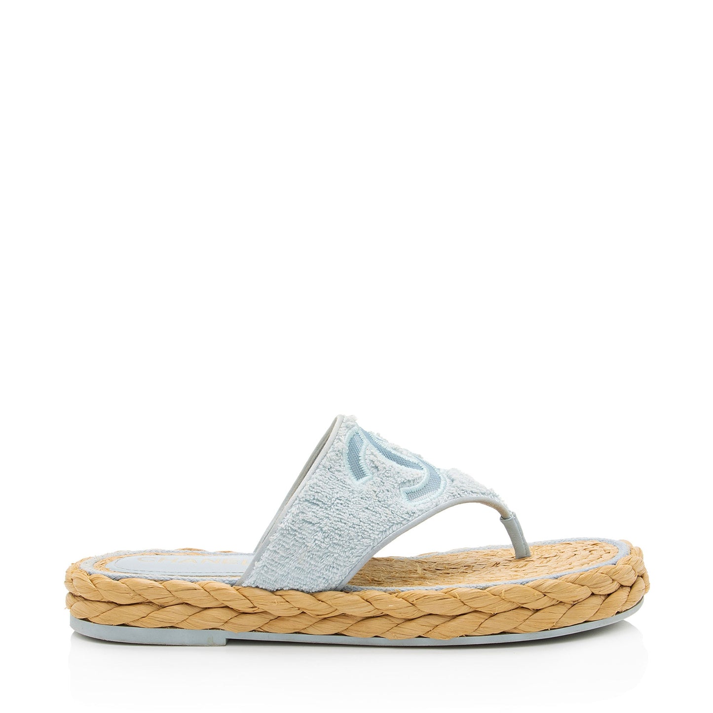 Chanel Terry Cloth Raffia CC Thong Sandals - Size 9 / 39