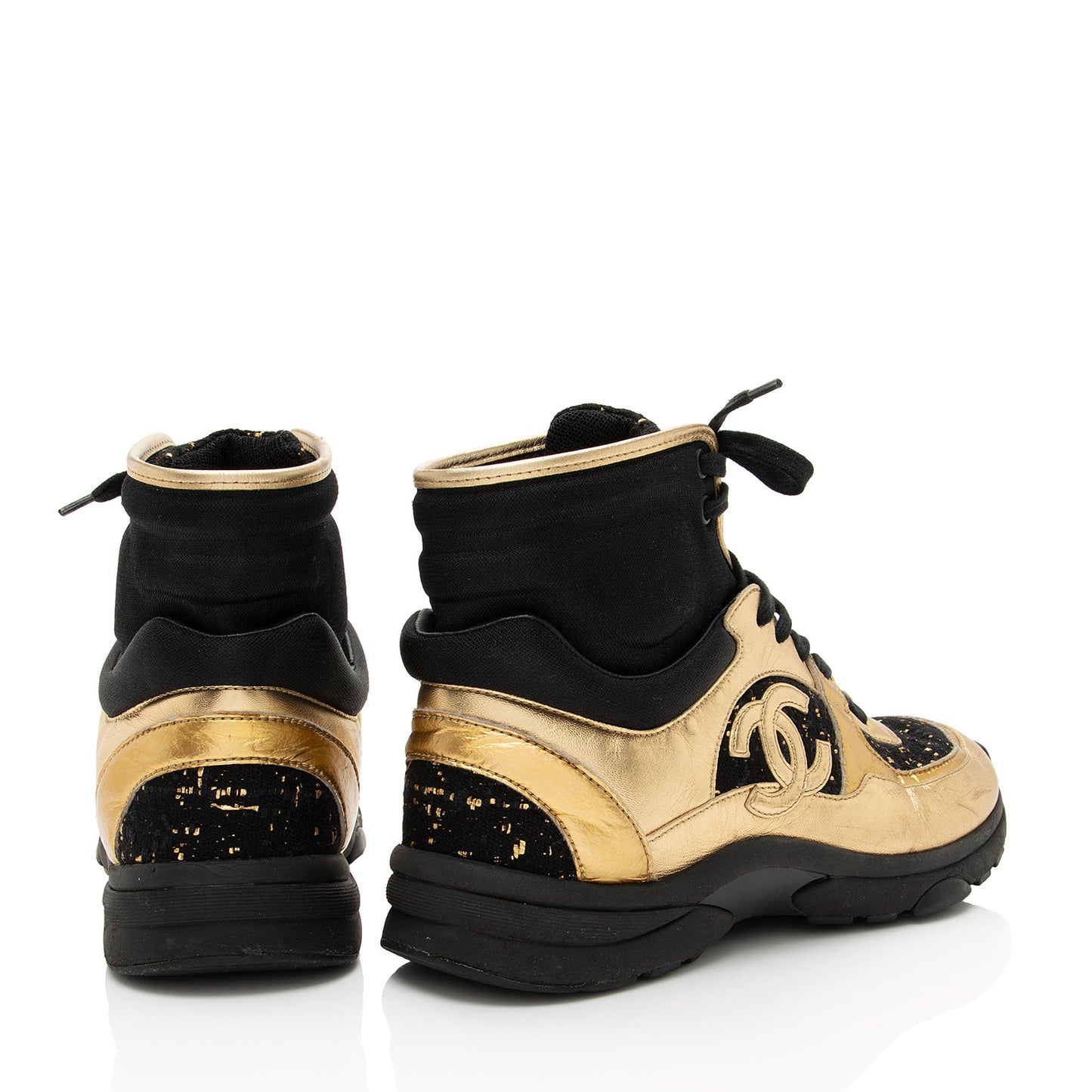 Chanel Tweed CC High Top Sneakers - Size 8.5 / 38.5