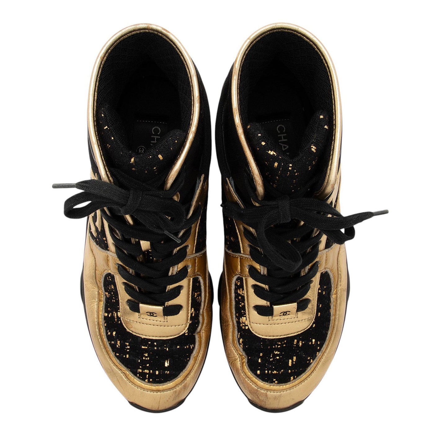 Chanel Tweed CC High Top Sneakers - Size 8.5 / 38.5