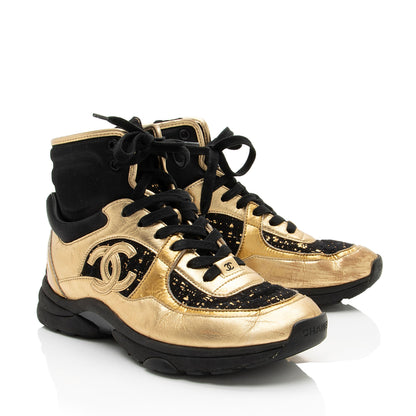 Chanel Tweed CC High Top Sneakers - Size 8.5 / 38.5