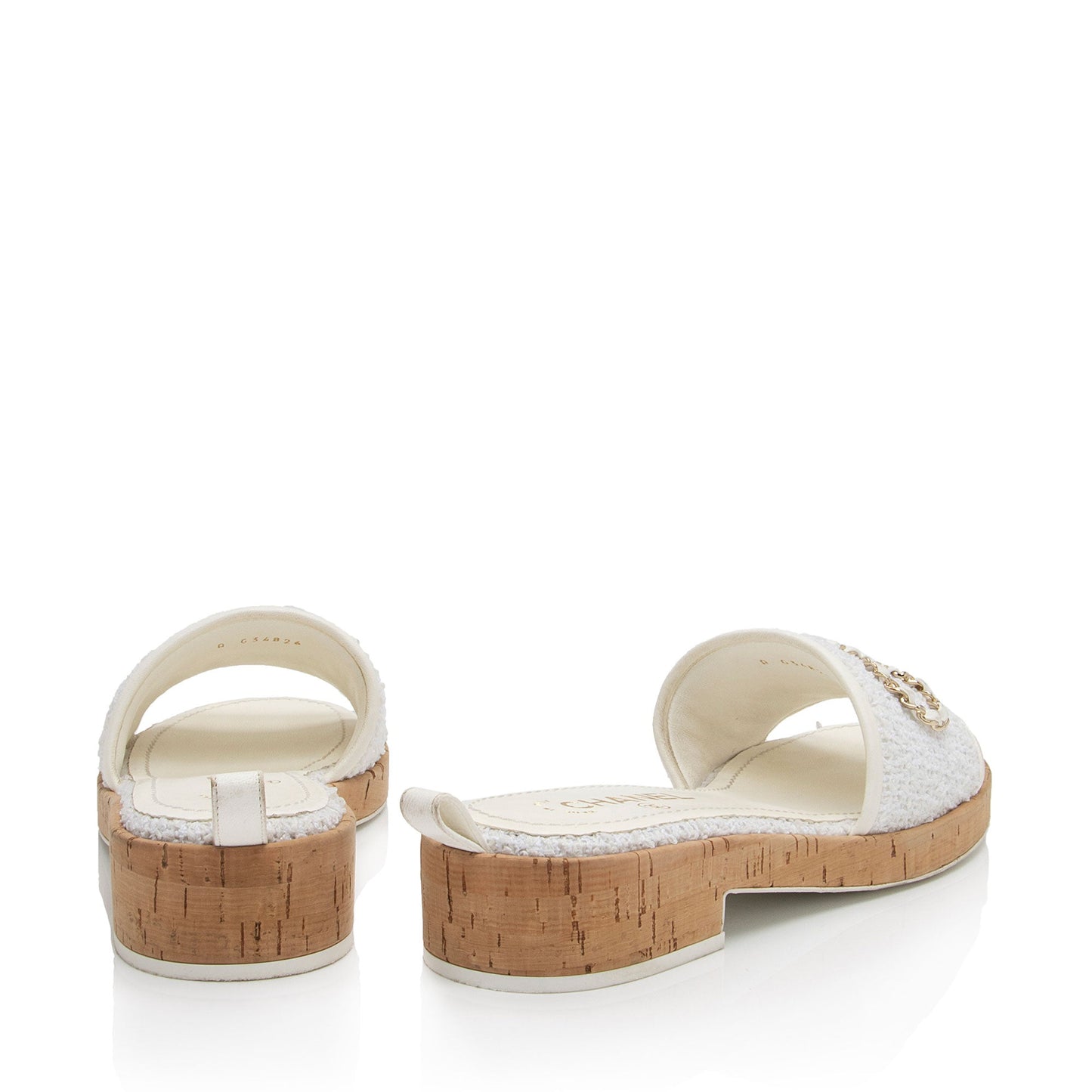 Chanel Tweed Cork CC Chain Slide Sandals - Size 9.5 / 39.5 (SHF-76Whqj)