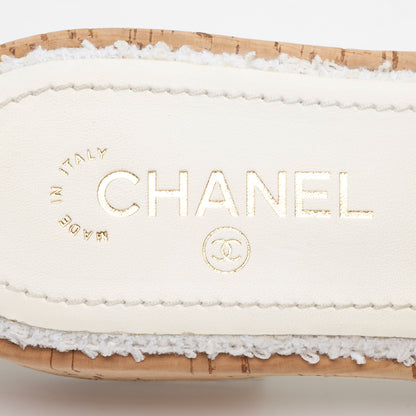 Chanel Tweed Cork CC Chain Slide Sandals - Size 9.5 / 39.5 (SHF-76Whqj)