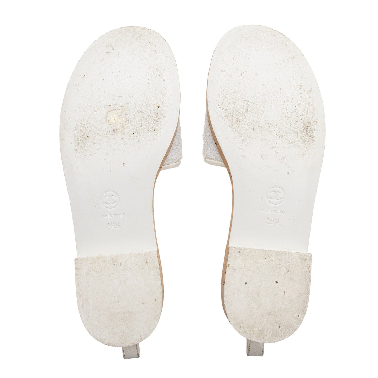 Chanel Tweed Cork CC Chain Slide Sandals - Size 9.5 / 39.5 (SHF-76Whqj)
