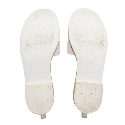Chanel Tweed Cork CC Chain Slide Sandals - Size 9.5 / 39.5 (SHF-76Whqj)