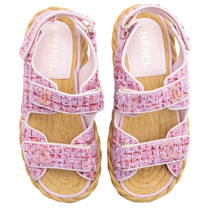 Chanel Tweed Velcro CC Dad Sandals - Size 7 / 37