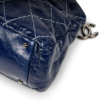 Chanel Blue Patent White Stitch Tote