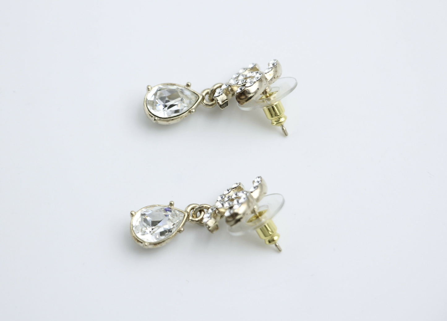 Chanel C19A Rhinestone CC Drop Dangle Stud Earrings