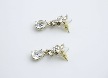 Chanel C19A Rhinestone CC Drop Dangle Stud Earrings
