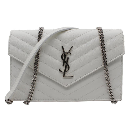 YVES SAINT LAURENT Monogram Grain De Poudre Chain Wallet White