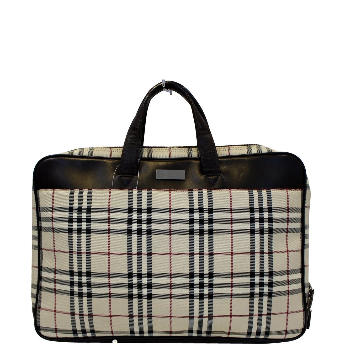 BURBERRY Nova Check Canvas Dark Brown Leather Briefcase Bag