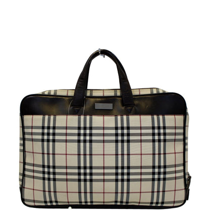 BURBERRY Nova Check Canvas Dark Brown Leather Briefcase Bag