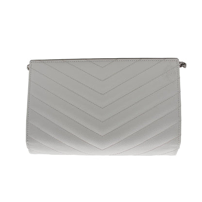 YVES SAINT LAURENT Monogram Grain De Poudre Chain Wallet White