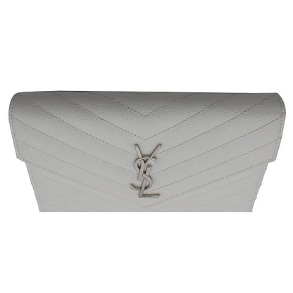 YVES SAINT LAURENT Monogram Grain De Poudre Chain Wallet White