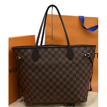 LOUIS VUITTON Neverfull MM Damier Ebene Tote Bag Rose Ballerine