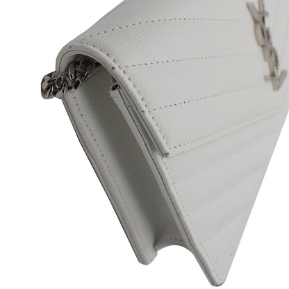 YVES SAINT LAURENT Monogram Grain De Poudre Chain Wallet White