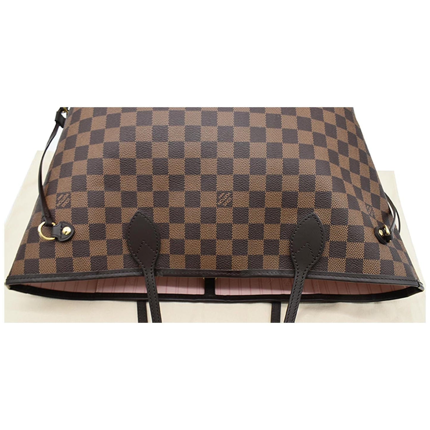 LOUIS VUITTON Neverfull MM Damier Ebene Tote Bag Rose Ballerine