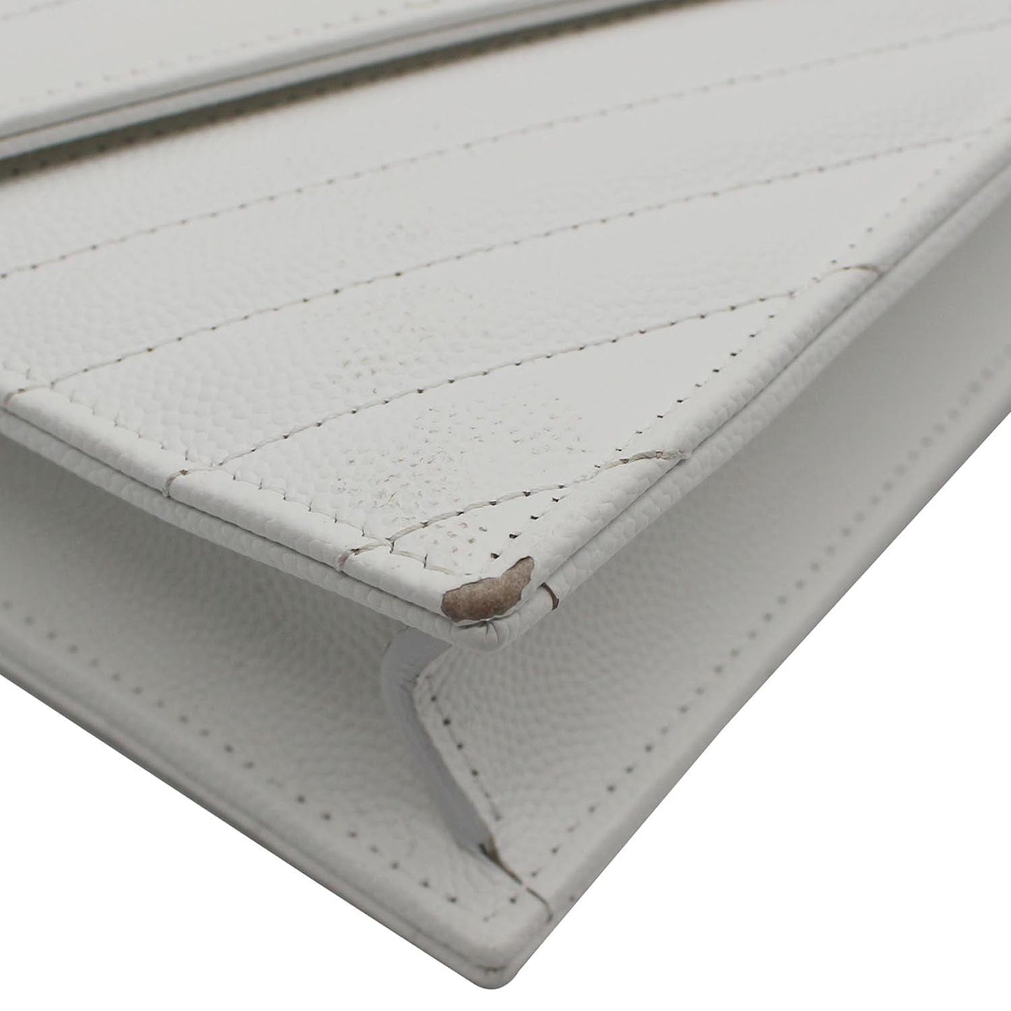 YVES SAINT LAURENT Monogram Grain De Poudre Chain Wallet White