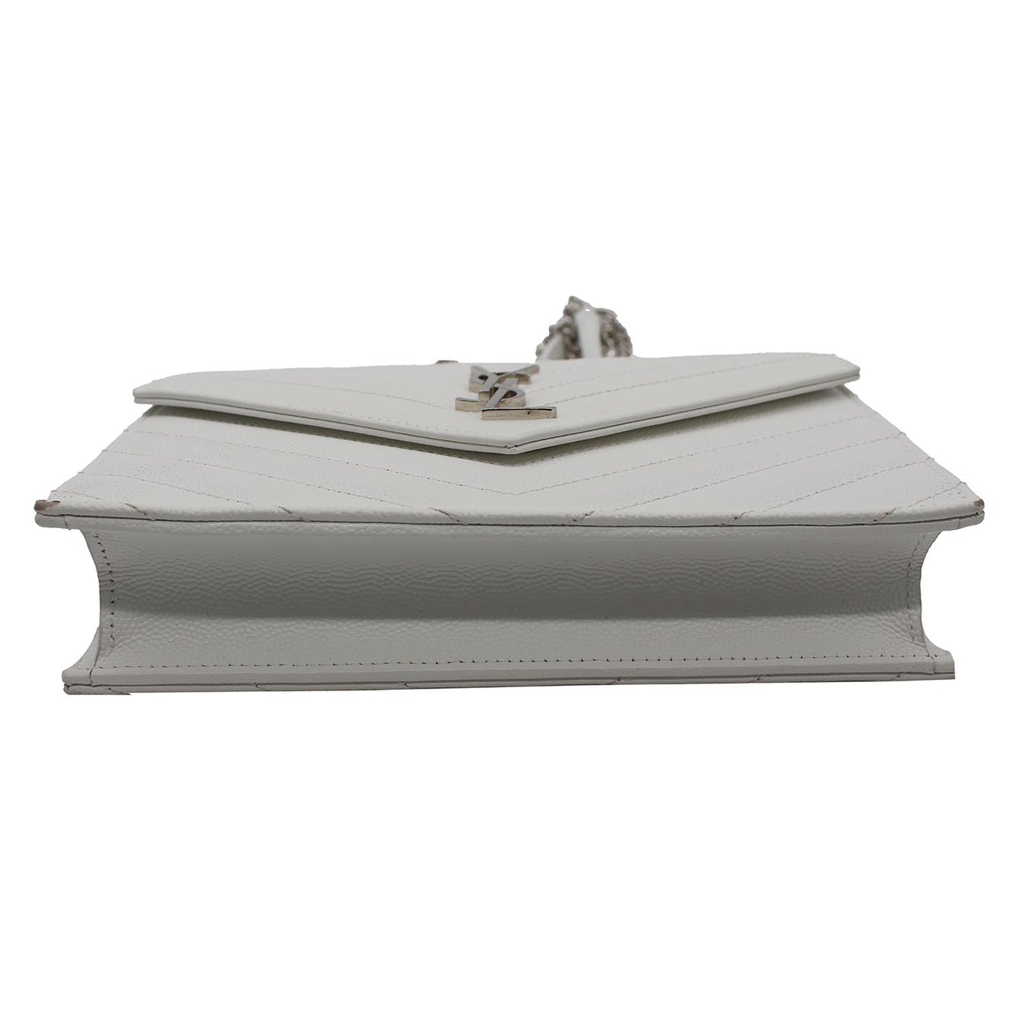 YVES SAINT LAURENT Monogram Grain De Poudre Chain Wallet White