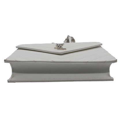 YVES SAINT LAURENT Monogram Grain De Poudre Chain Wallet White