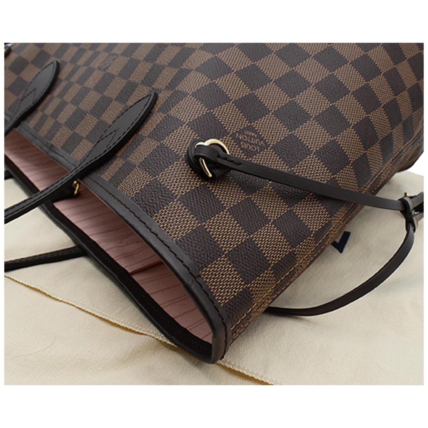 LOUIS VUITTON Neverfull MM Damier Ebene Tote Bag Rose Ballerine