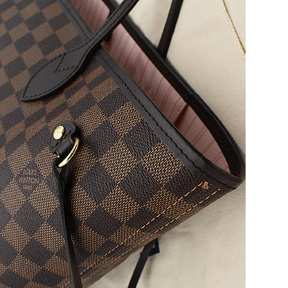 LOUIS VUITTON Neverfull MM Damier Ebene Tote Bag Rose Ballerine
