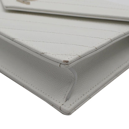 YVES SAINT LAURENT Monogram Grain De Poudre Chain Wallet White