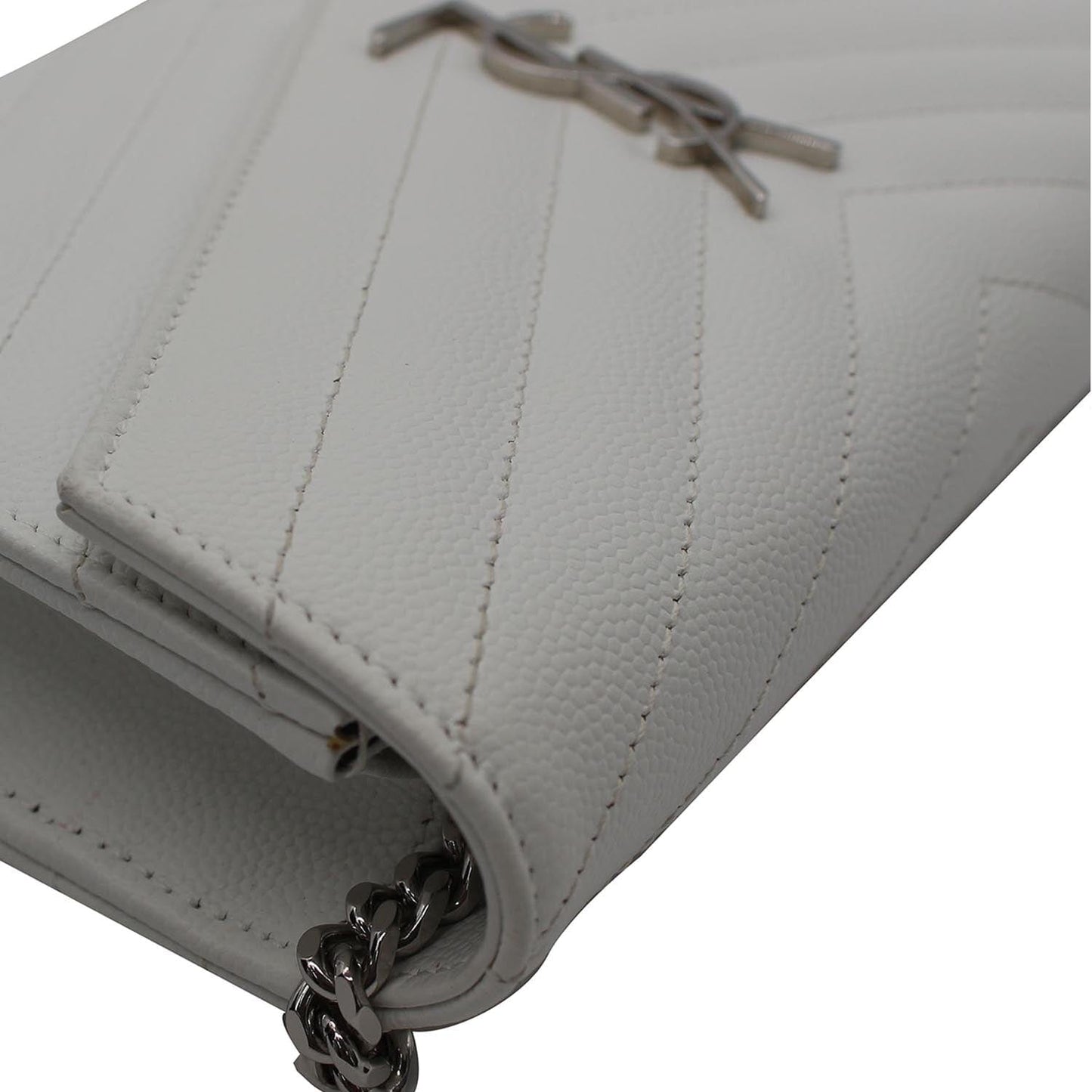 YVES SAINT LAURENT Monogram Grain De Poudre Chain Wallet White
