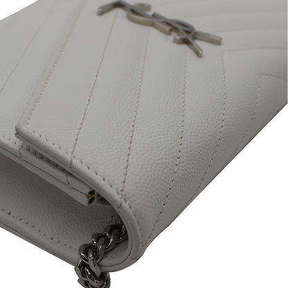 YVES SAINT LAURENT Monogram Grain De Poudre Chain Wallet White