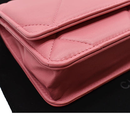CHANEL 19 CC WOC Leather Wallet On Chain Crossbody Bag Pink
