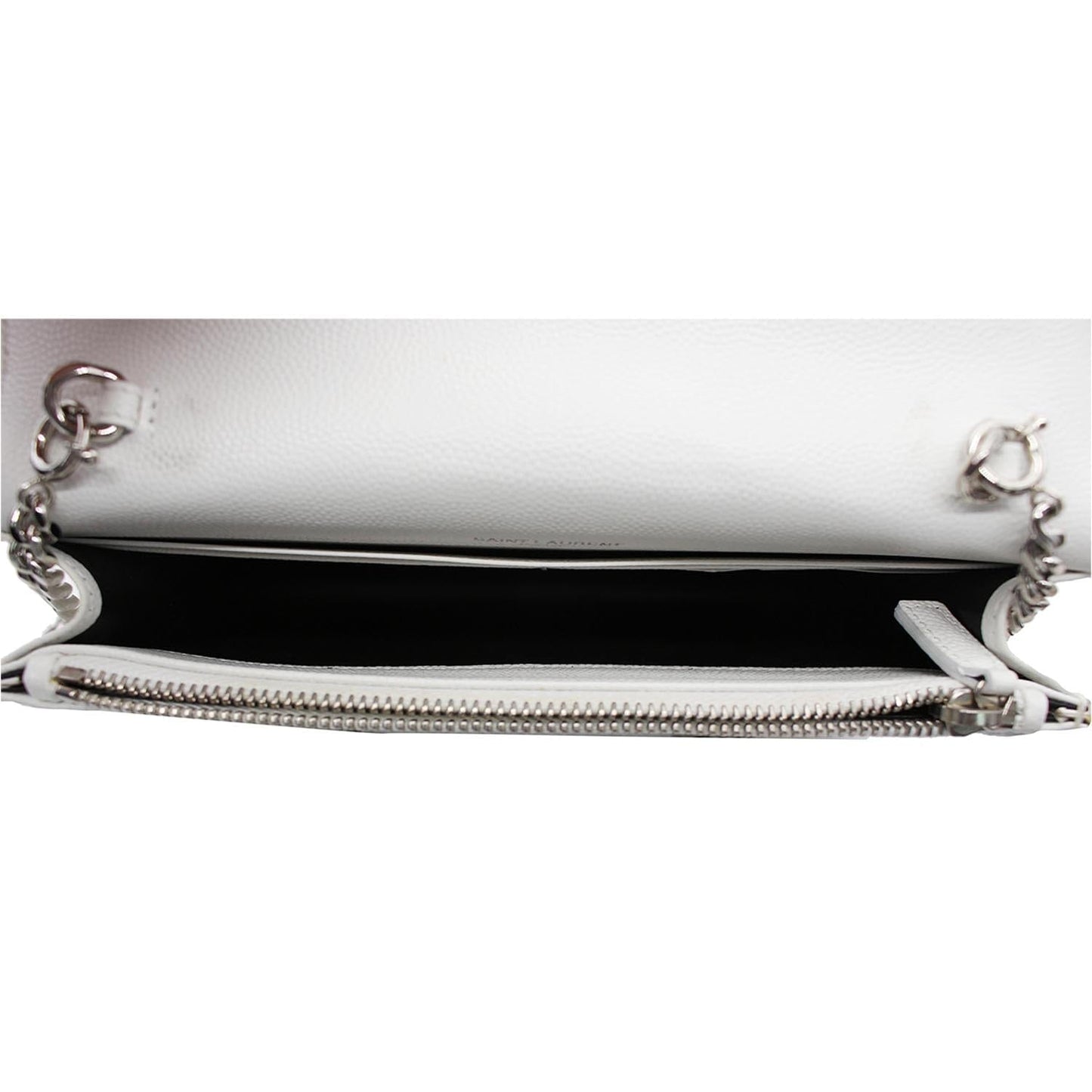 YVES SAINT LAURENT Monogram Grain De Poudre Chain Wallet White