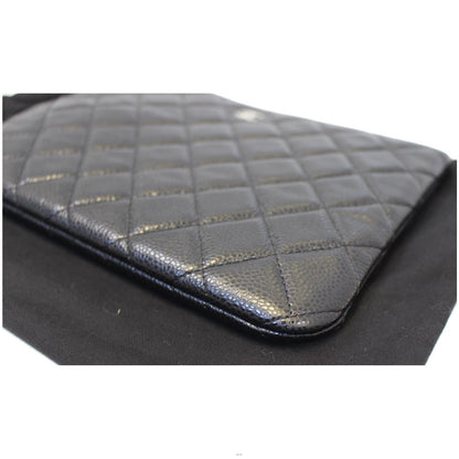 CHANEL Caviar Leather Large O-Case Zip Pouch Black