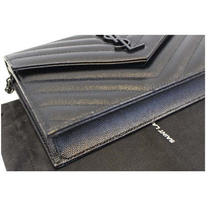 YVES SAINT LAURENT Matelasse Chevron Grain De Poudre Envelope Chain Wallet Black