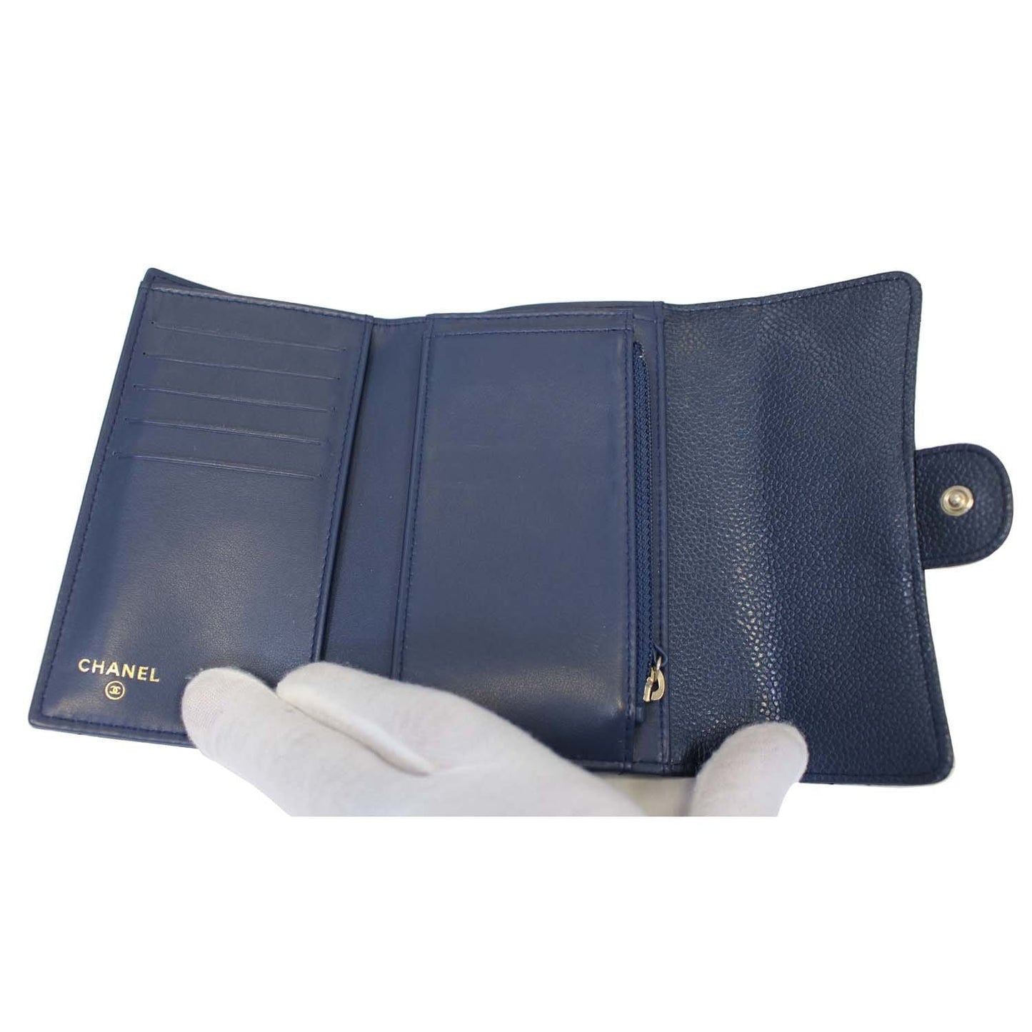 CHANEL Classic Flap Caviar Leather Wallet Navy Blue
