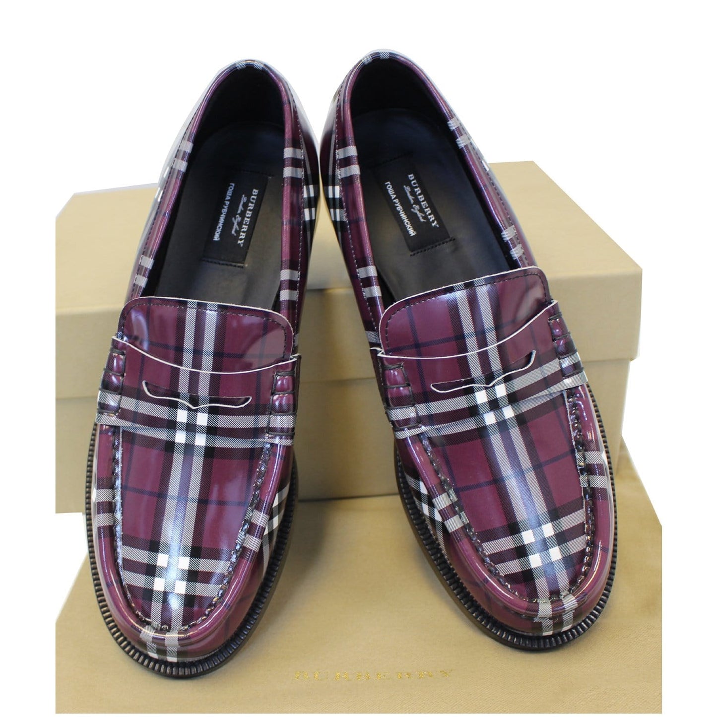 BURBERRY Gosha X Burberry Check Leather Loafers US 9