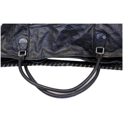 GUCCI Black Leather Signature Extra Large Tote Bag 189680